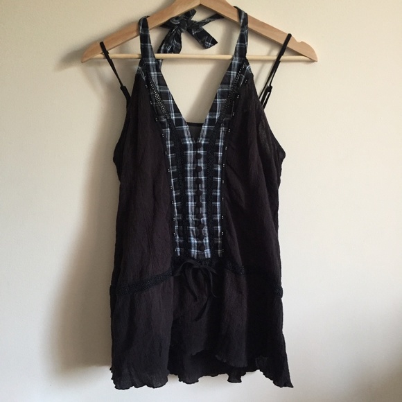 FREE PEOPLE Vintage Flannel Halter Tank Top - Picture 1 of 10